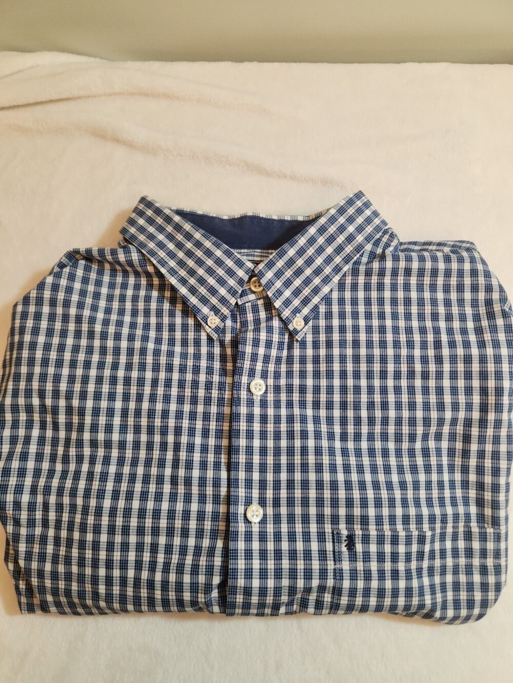 Izod Shirt Mens 2XLT 2XL Tall Blue Plaid Long Sleeve Preppy